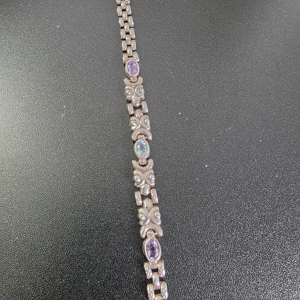 Sterling Silver 925 Amethyst & Blue Topaz Bracelet / Gemstone